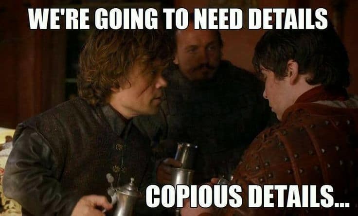 copious details game of thrones