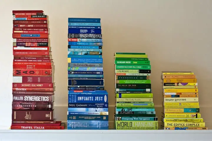 stacks of books in different colors