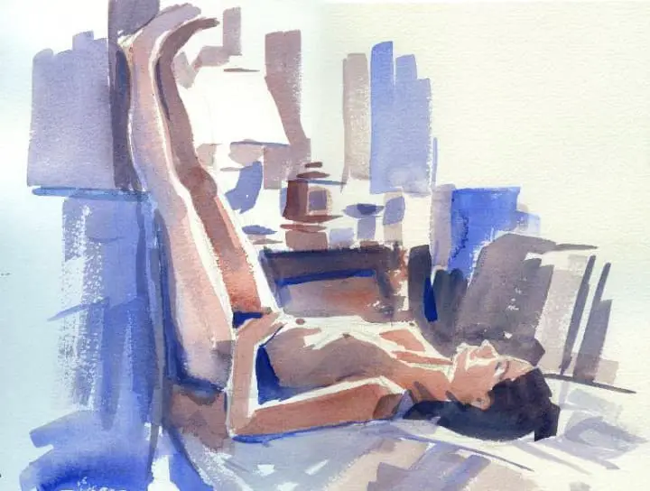 painting of a person relaxing with feet up