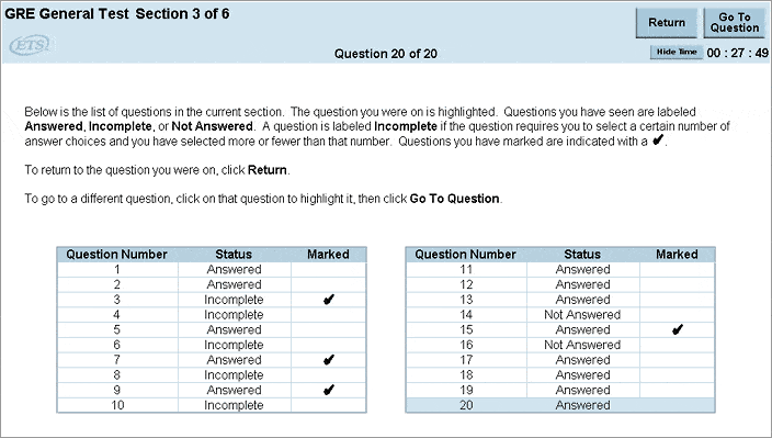 gre review screen