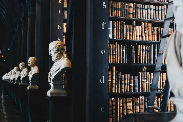 law library with statues