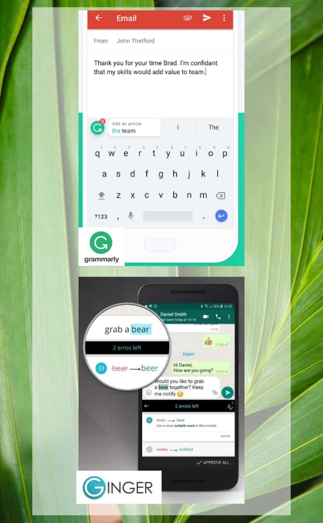 grammarly vs ginger - mobile apps
