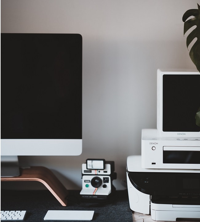 office desk including a printer