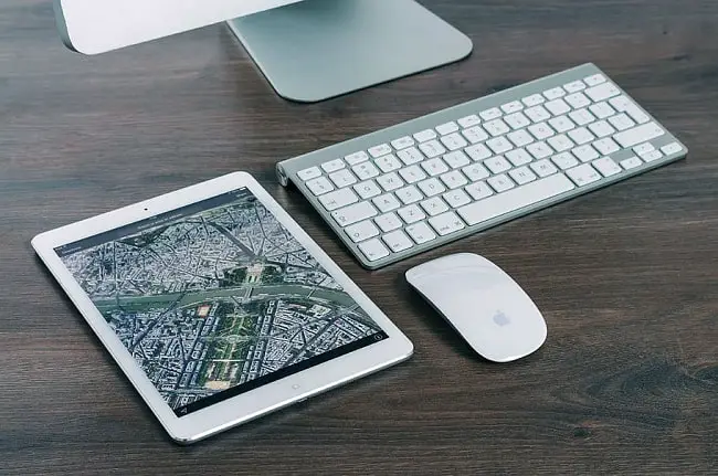 small keyboard with a tablet and a mouse