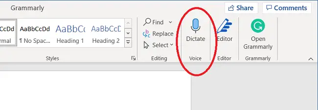 MS Word dictate button