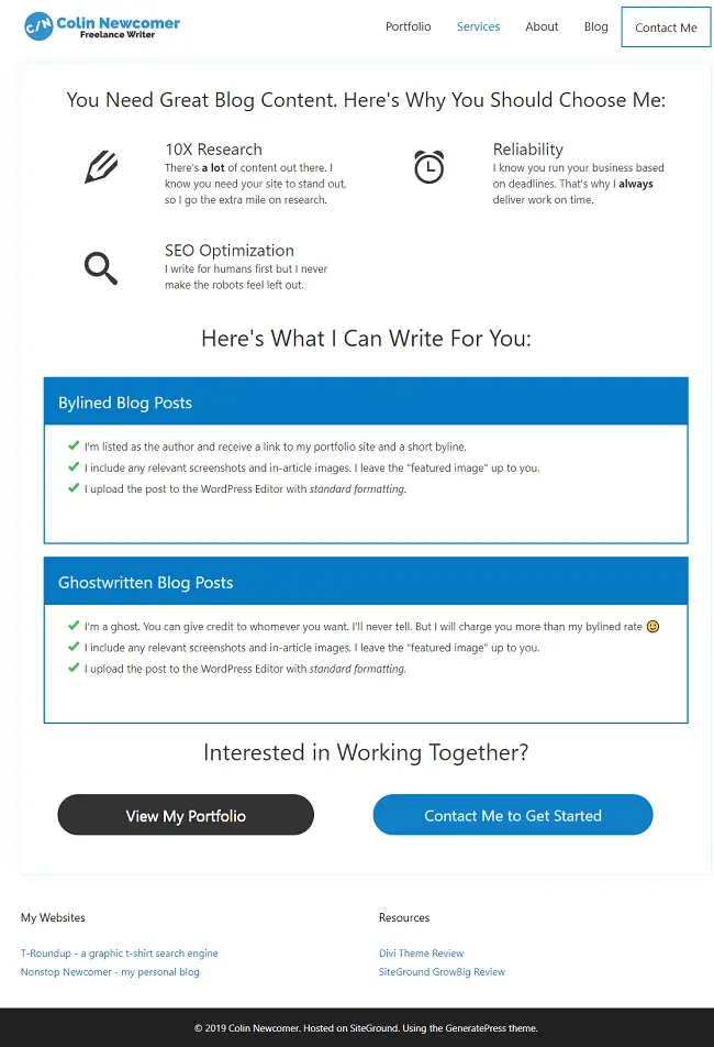 freelance writing services page example