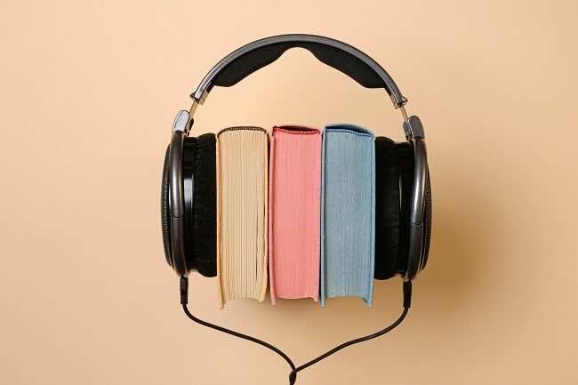 headphones and books