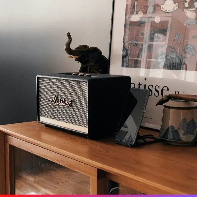 marshall speaker on a table