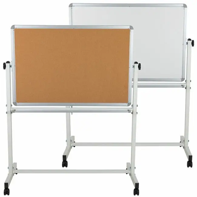 SHOOFFICE Double Sided Cork Board with Stand, 11.8 inch x 11.8 inch, Silver Aluminum Frame, Brown