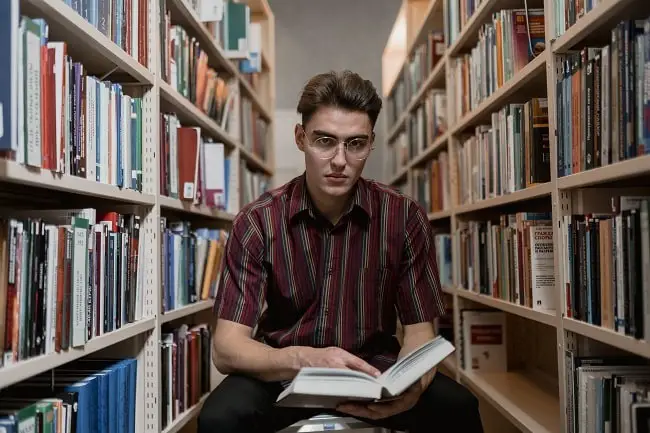 researcher in a library