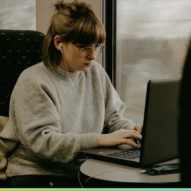 young woman typing