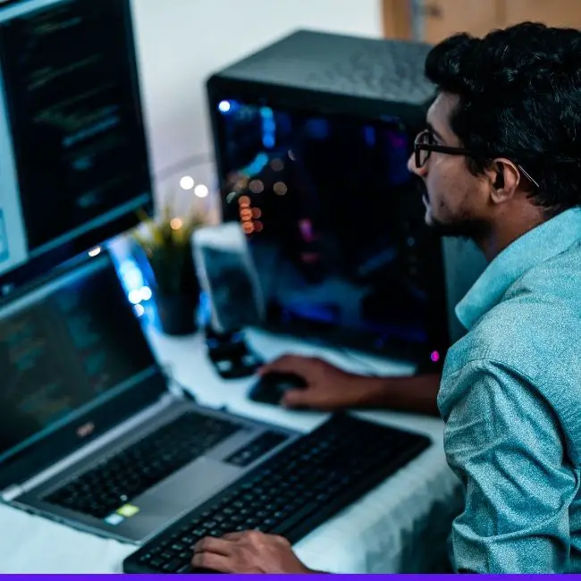 freelancer working at a computer station