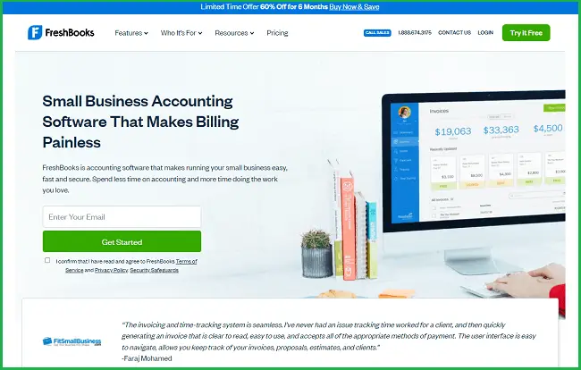 freshbooks landing page