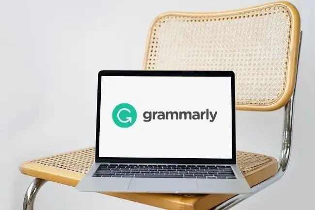 laptop with grammarly logo