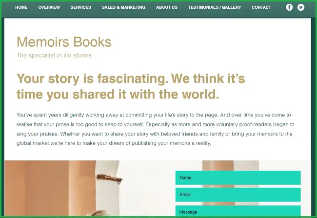 Memoir Books landing page