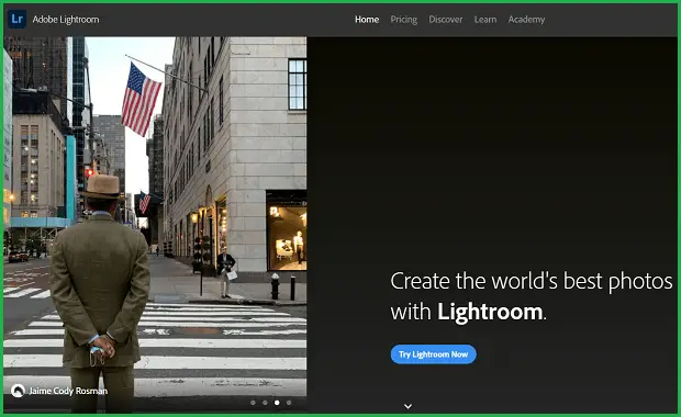 Adobe lightroom landing page