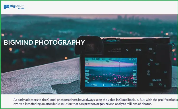 bigmind photography landing page