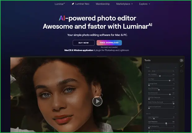 Luminar AI landing page