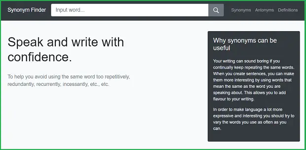 synonym finder landing page