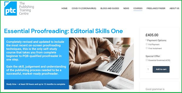 the publishing training centre landing page