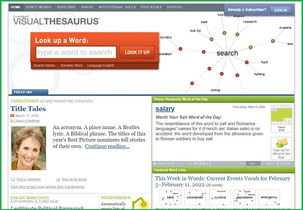 visual thesaurus landing page