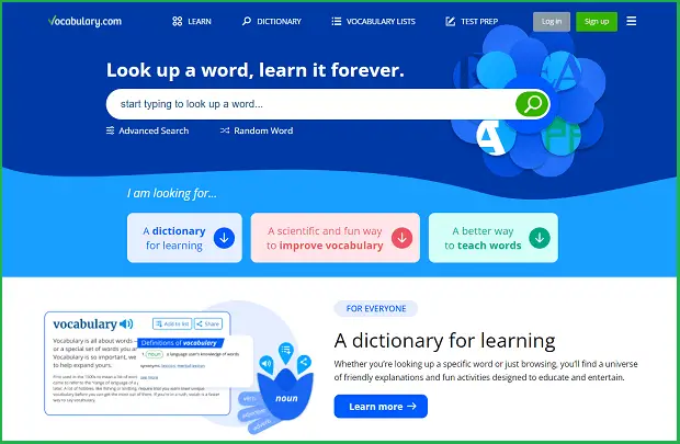 vocabulary.com landing page