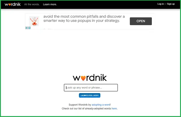 wordnik landing page