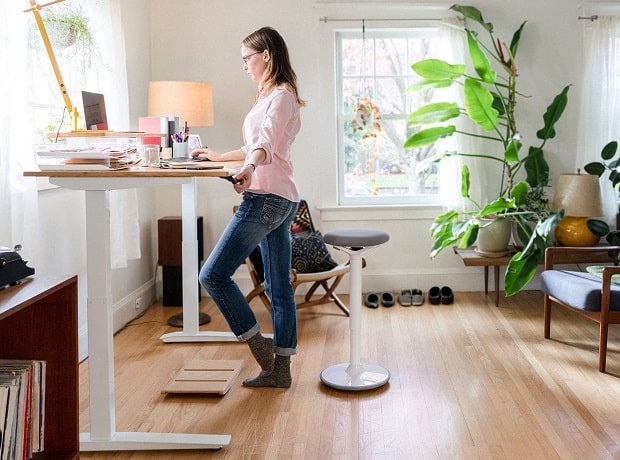 standing desk with natural bamboo top