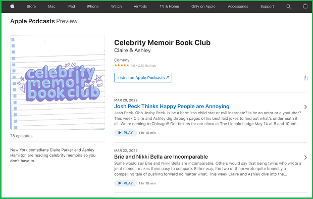 celebrity memoir book club podcast