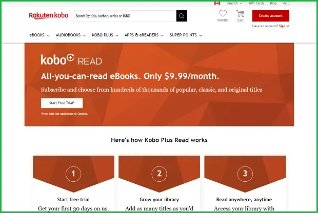 kobo plus landing page