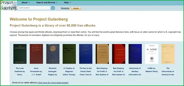 project gutenberg landing page