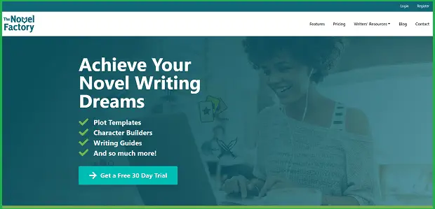 the novel factory landing page