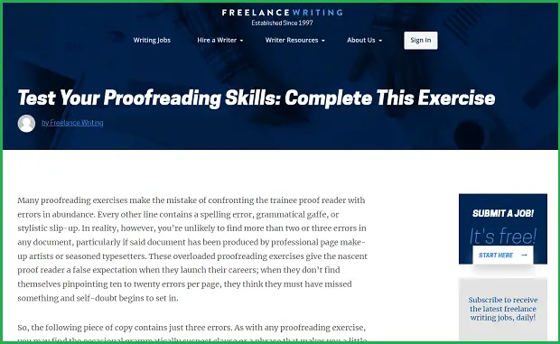 freelance writing quiz page