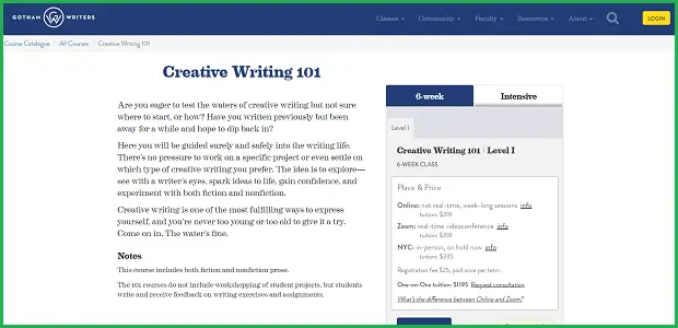 gotham writers creative writing 101