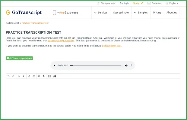 gotranscript - Writing Speed Test Websites