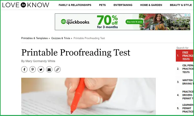 free online proofreading quiz