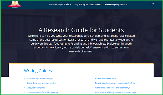 a research guide landing page