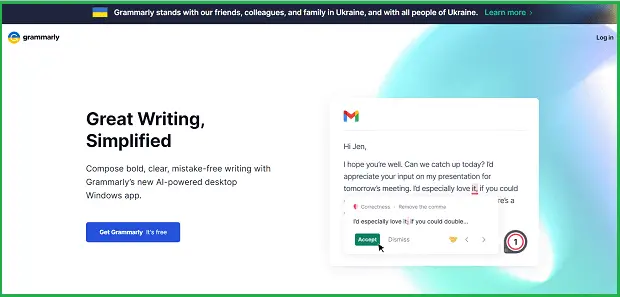 grammarly landing page