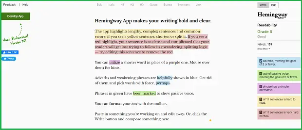 hemingway app interface