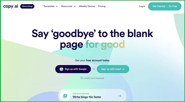 copy.ai landing page