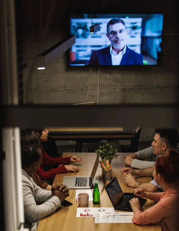 remote team having an online meeting