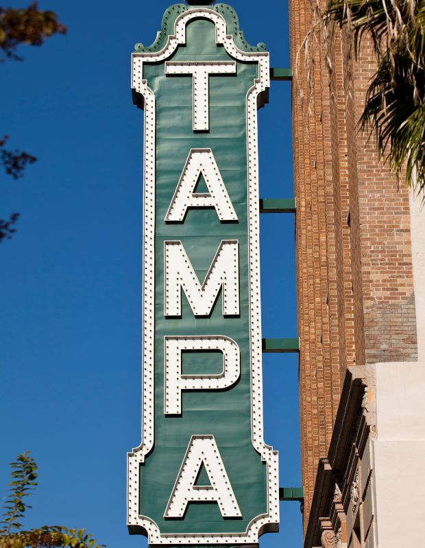 a big Tampa sign on a side of the building