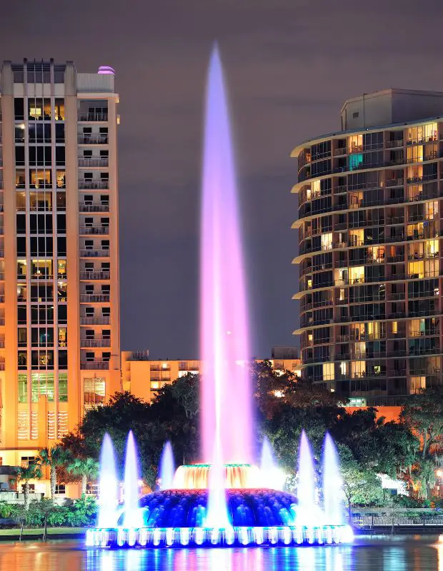 a colorful fountain in Orlando Florida