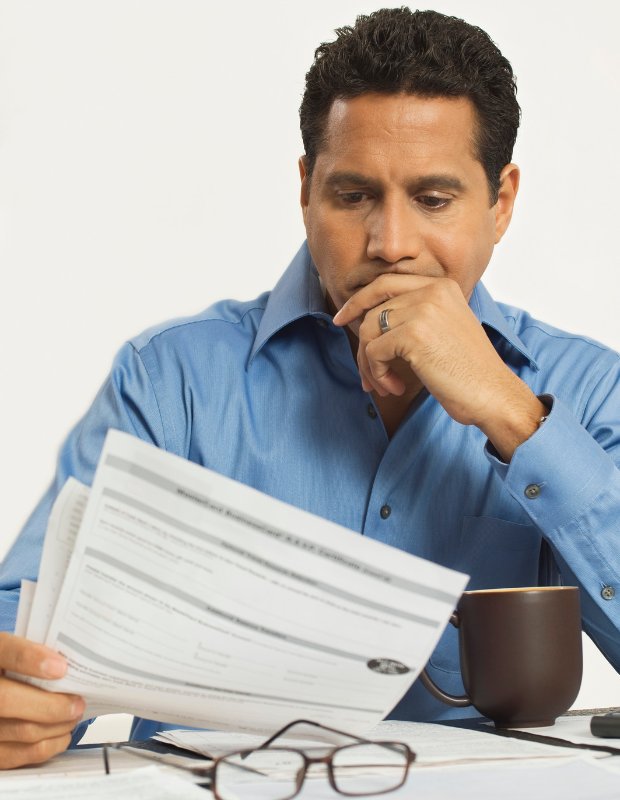 business person looking at tax documents