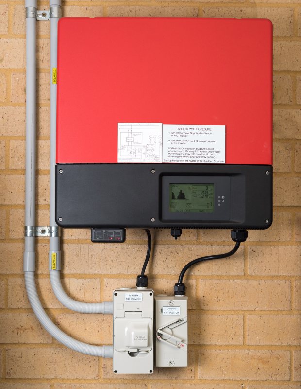 solar power inverter installaed on a wall