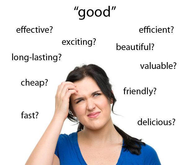 woman wondering about the correct word choice