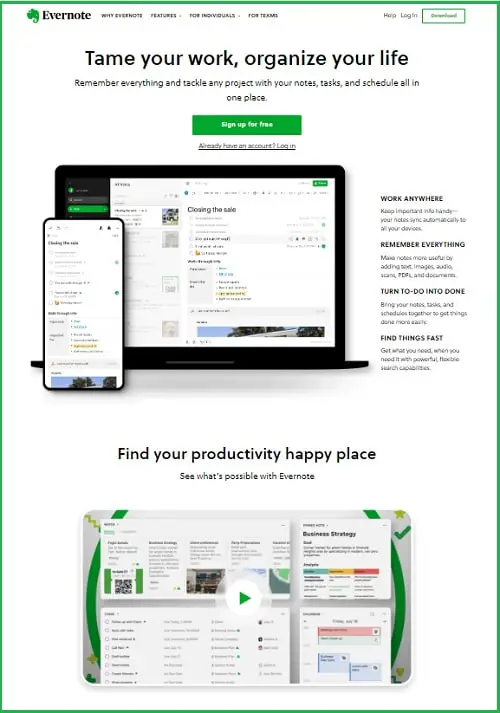 Evernote screenshot