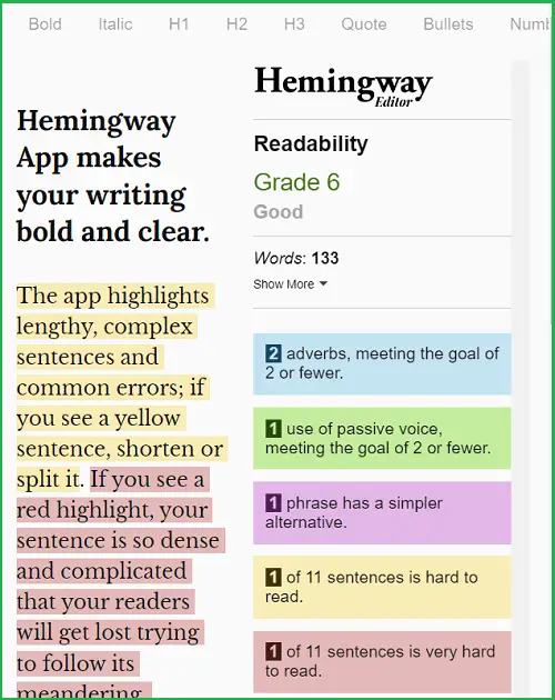 Hemingway app screenshot