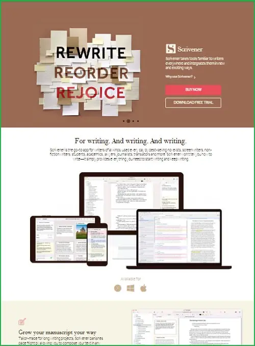 Scrivener landing page