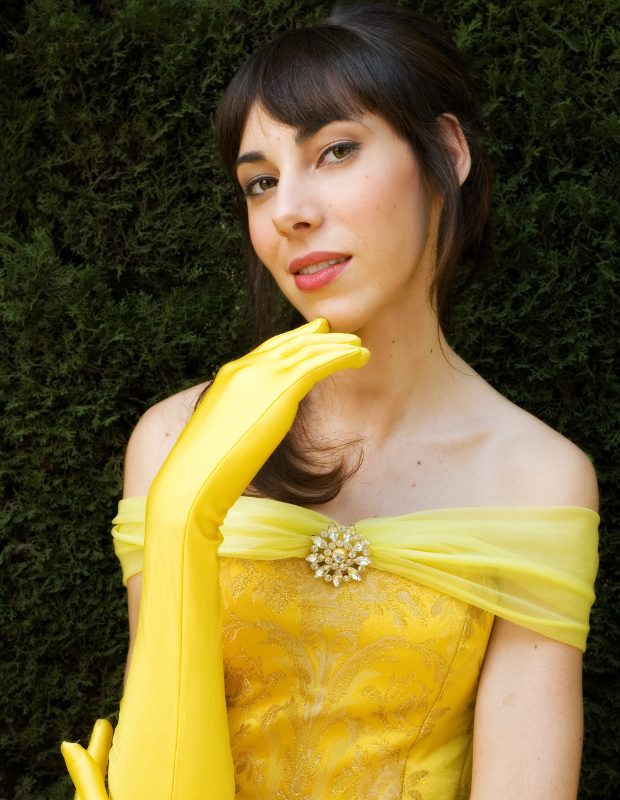 Beautiful female character dressed up in a yellow dress